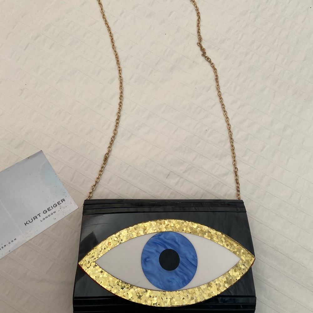 Kurt Geiger Black and Gold Eye Clutch